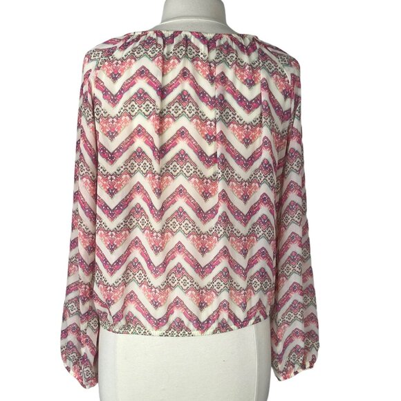 No Boundaries Blouse Shirt Womens Medium Pink Cream New Long Sleeves - Picture 2 of 10